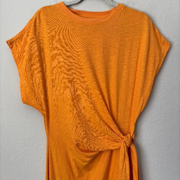 Apiece Apart Organic Cotton Vanina Cinched Tie Waist Midi Dress in Creamsicle - Picture 3 of 11